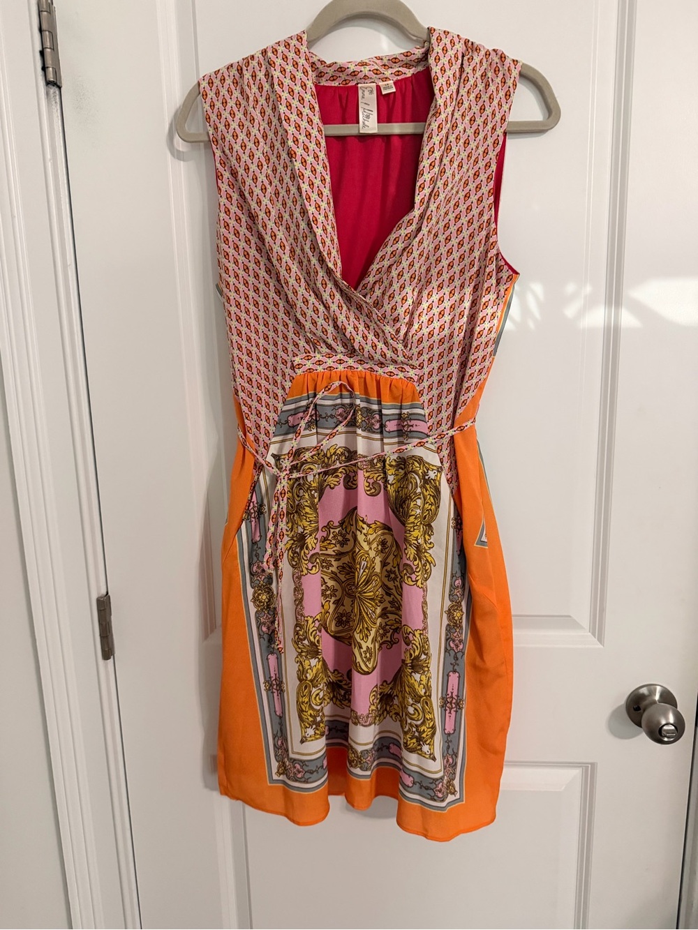 Emma & Michele Orange, Pink & Cream Mixed-Print Sleeveless Mini Dress